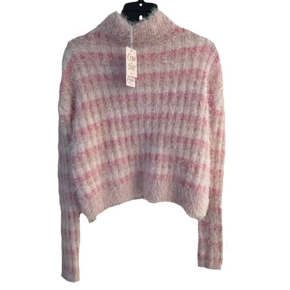 Candie's Soft Pink and Cream Striped Turtleneck Sweater